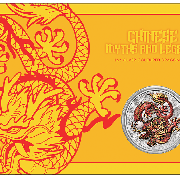 Silver coin Chinese myths and legends dragon colored 2021 front