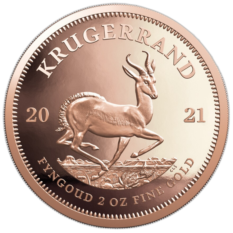 2 Troy ounce gouden munt Krugerrand 2021 Proof voorkant