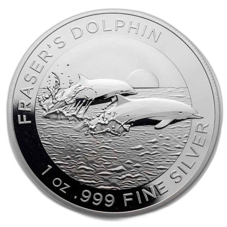 1 troy ounce zilveren munt Fraser's Dolphin 2021 voorkant