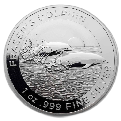 1 troy ounce zilveren munt Fraser's Dolphin 2021 voorkant