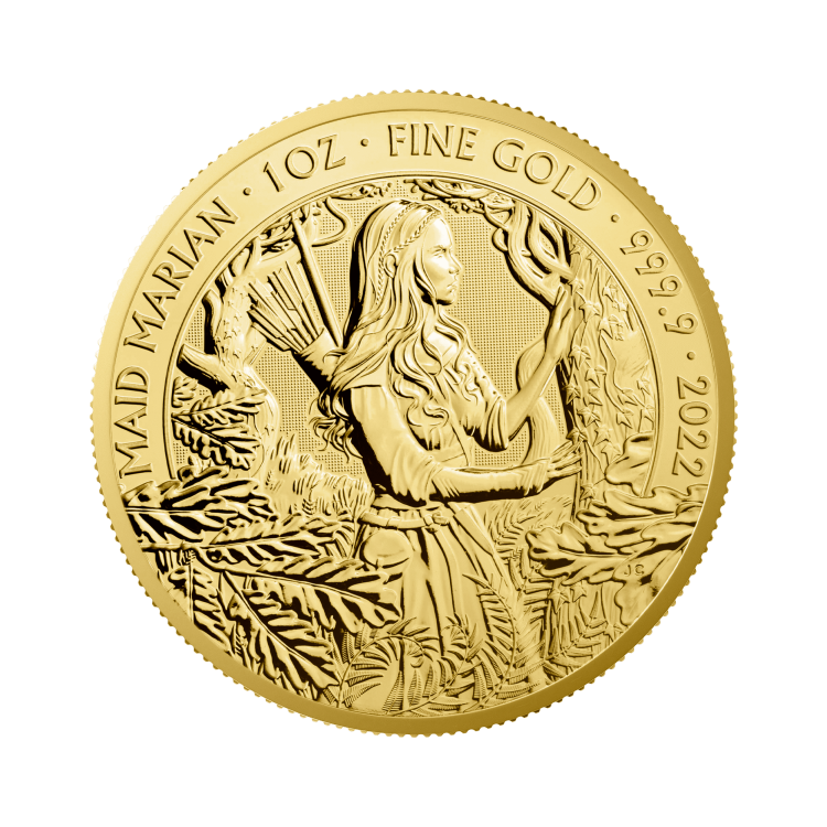 1 troy ounce gouden munt Maid Marian 2022 voorkant