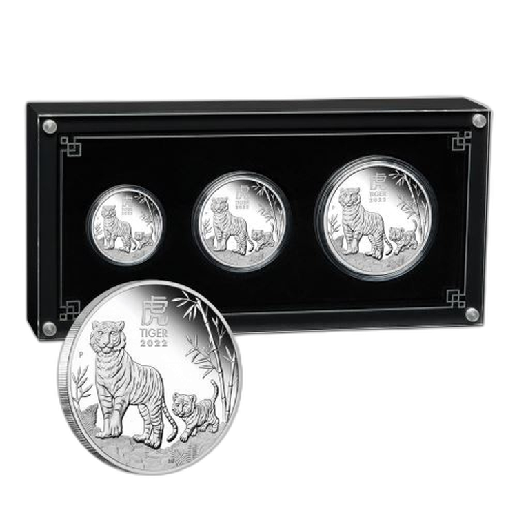 3-delige zilveren munten set Lunar 2022 Proof voorkant