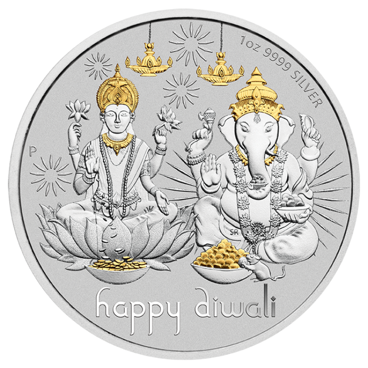 1 troy ounce zilveren munt Diwali 2021 voorkant