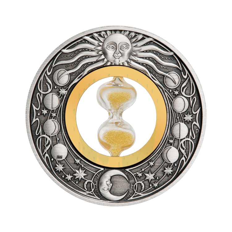2 Troy ounce silver hourglass coin 2021 front