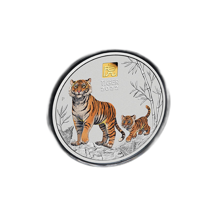 1 Kilo silver coin Lunar year of the Tiger 2022 gold privy mark front