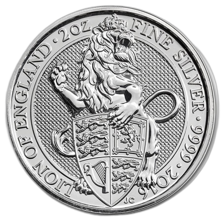 2 Troy ounce zilveren munt Queens Beasts Lion 2016 voorkant