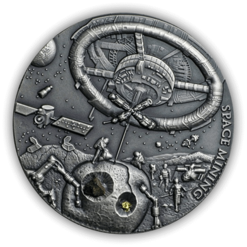 1 Troy ounce zilveren Ruimte Mijnbouw munt 2018 voorkant