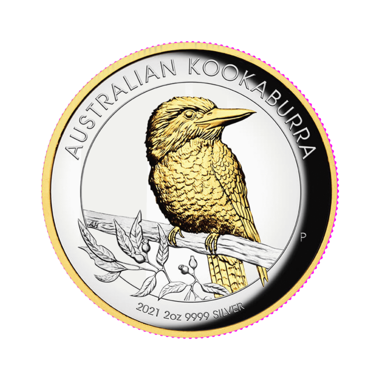 2 troy ounce gold gilded silver coin Kookaburra 2021 Proof front