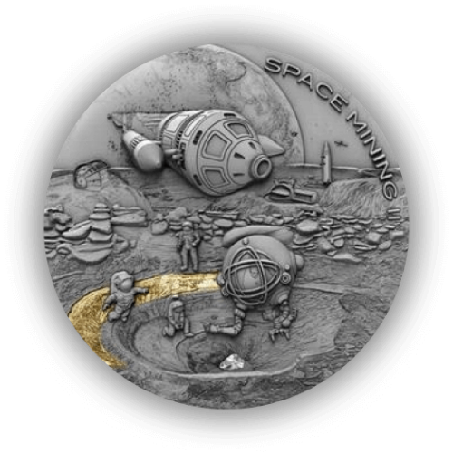 1 Troy ounce Zilveren Ruimte mijnbouw II Station munt 2019 voorkant