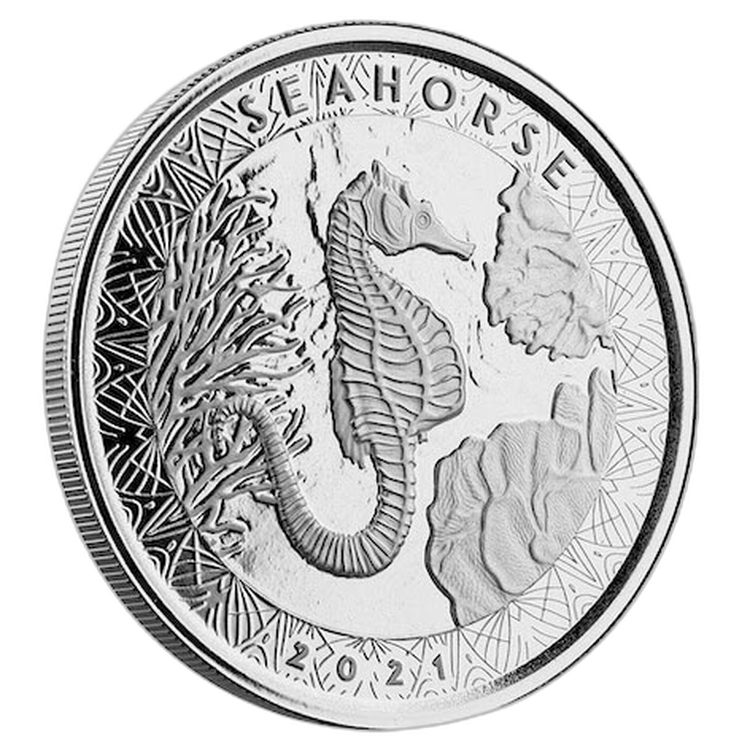 1 troy ounce silver coin seahorse 2021 front