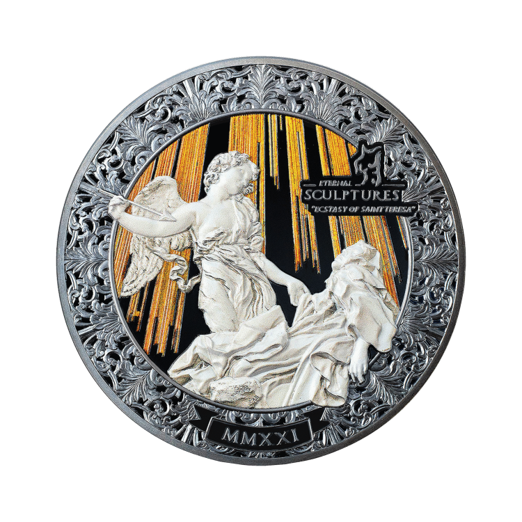 5 troy ounce zilveren munt Extase van Heilige Teresa 2021 voorkant