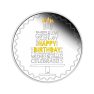 Zilveren Happy Birthday munt met verjaardagsverpakking 1 troy ounce voorkant