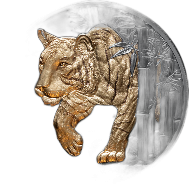 5 troy ounce silver coin year of the tiger black 2022 Proof front