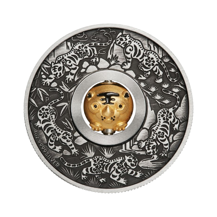 1 troy ounce zilveren munt Lunar jaar van de tijger Rotating Charme 2022 voorkant