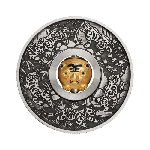 1 troy ounce silver coin Lunar year of the tiger Rotating Charm 2022 front