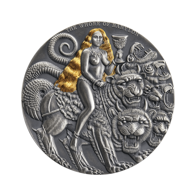 3 troy ounce Silver coin The Whore of Babylon antique finish 2022 front