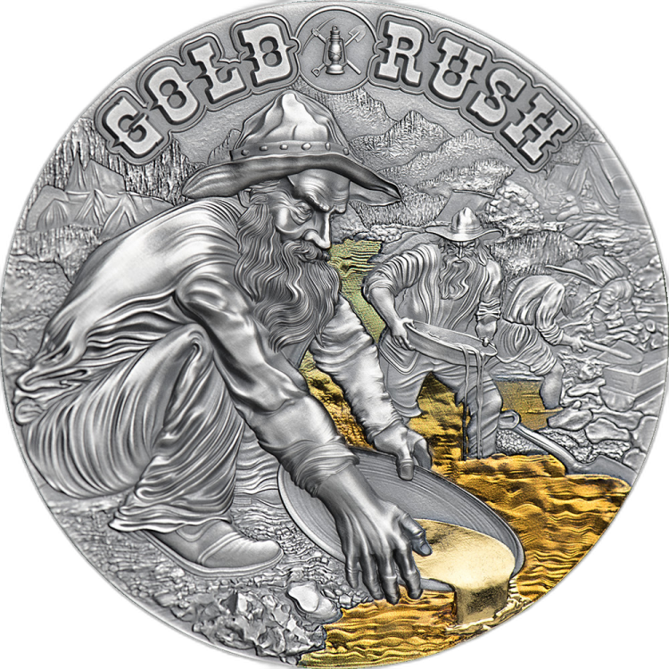 1 troy ounce Silver coin Gold Rush front