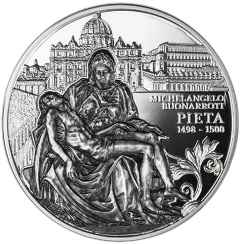2 troy ounce zilveren PIETA Masterpieces of Sculptural 5$ Niue 2019 front