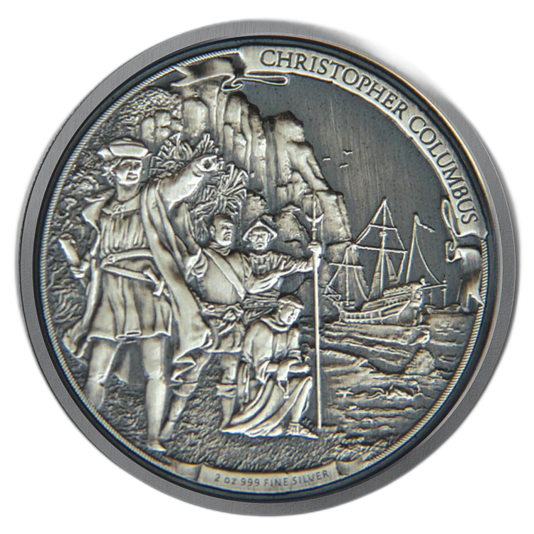 2 troy ounce zilveren munt Christopher Columbus 2015 voorkant