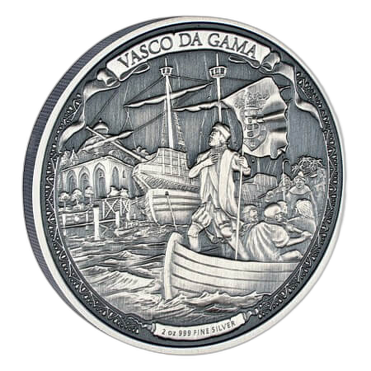 2 troy ounce zilveren munt Vasco Da Gama Journeys of Discovery 2016 front