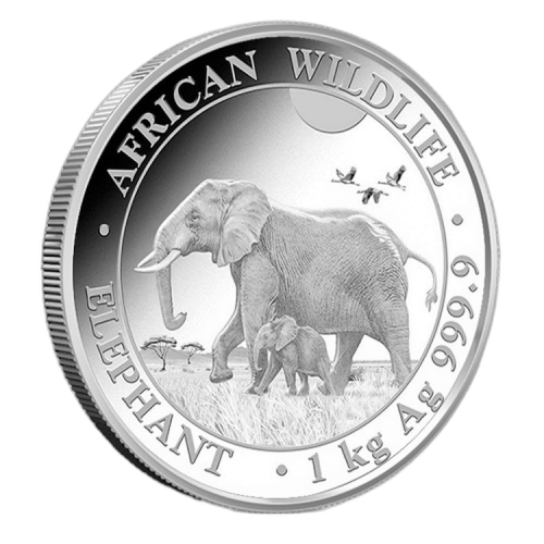 1 kilo zilveren munt Somalische Olifant 2022 voorkant