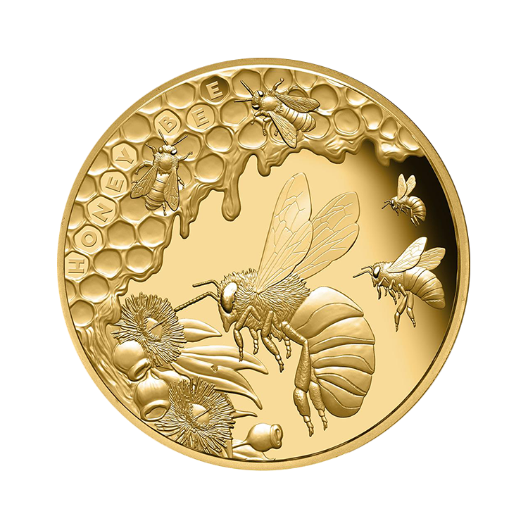 1 troy ounce gouden honey bee proof munt - 200th anniversary front