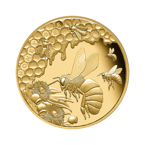 1 troy ounce gouden honey bee proof munt - 200th anniversary front