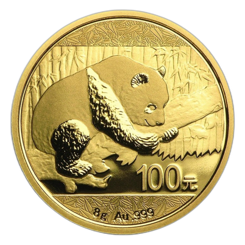 8 Gram goud Panda munt 2016 voorkant