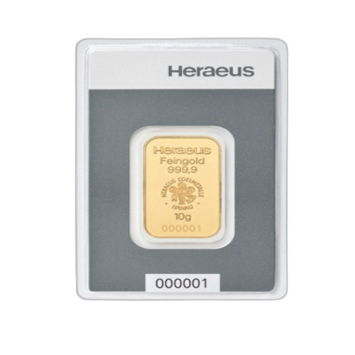 10 grams goldbar Argor Heraeus front
