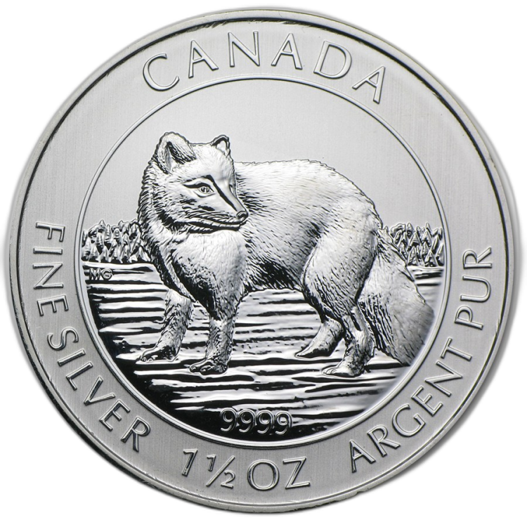 1.5 troy ounce zilveren Arctic Fox munt 2014 voorkant