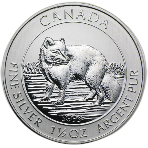 1.5 troy ounce zilveren Arctic Fox munt 2014 voorkant