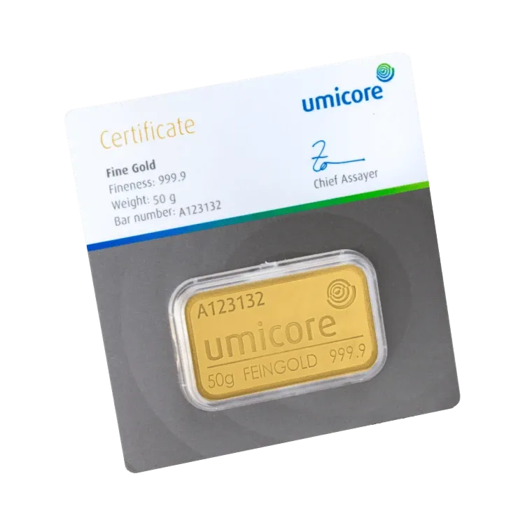 50 gram gold bar with certificate