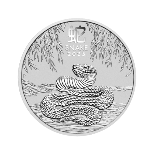 Voorkant 1 kilo zilveren Lunar munt 2025 Year of the Snake