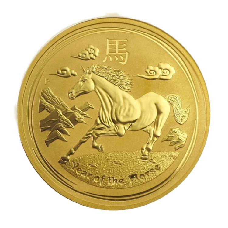 1 Troy ounce gouden munt Lunar 2014 perspectief 1