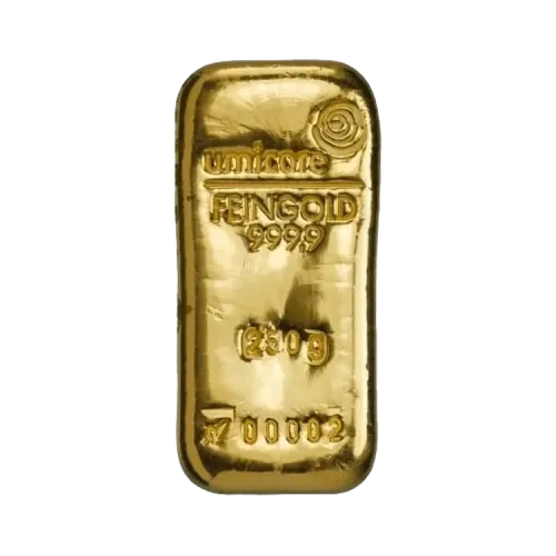 Gold bar 250 grams | Storage in Zurich front